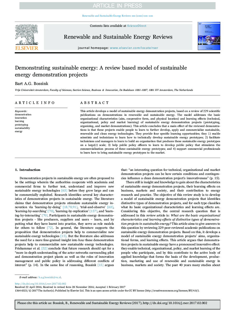 Demonstrating sustainable energy: A review based model of sustainable energy demonstration projects