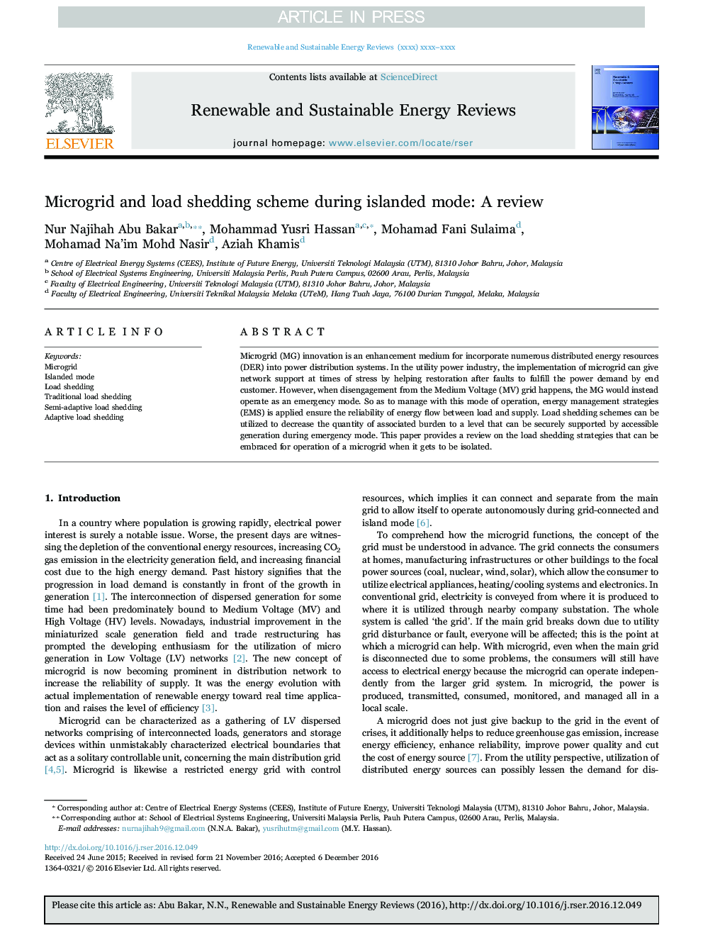 Microgrid and load shedding scheme during islanded mode: A review