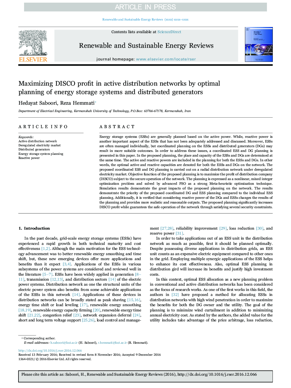 Maximizing DISCO profit in active distribution networks by optimal planning of energy storage systems and distributed generators