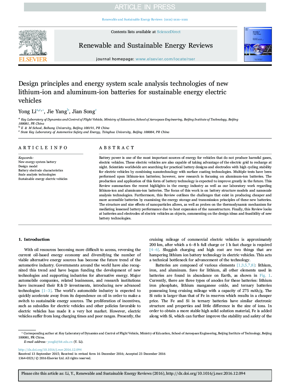 Design principles and energy system scale analysis technologies of new lithium-ion and aluminum-ion batteries for sustainable energy electric vehicles