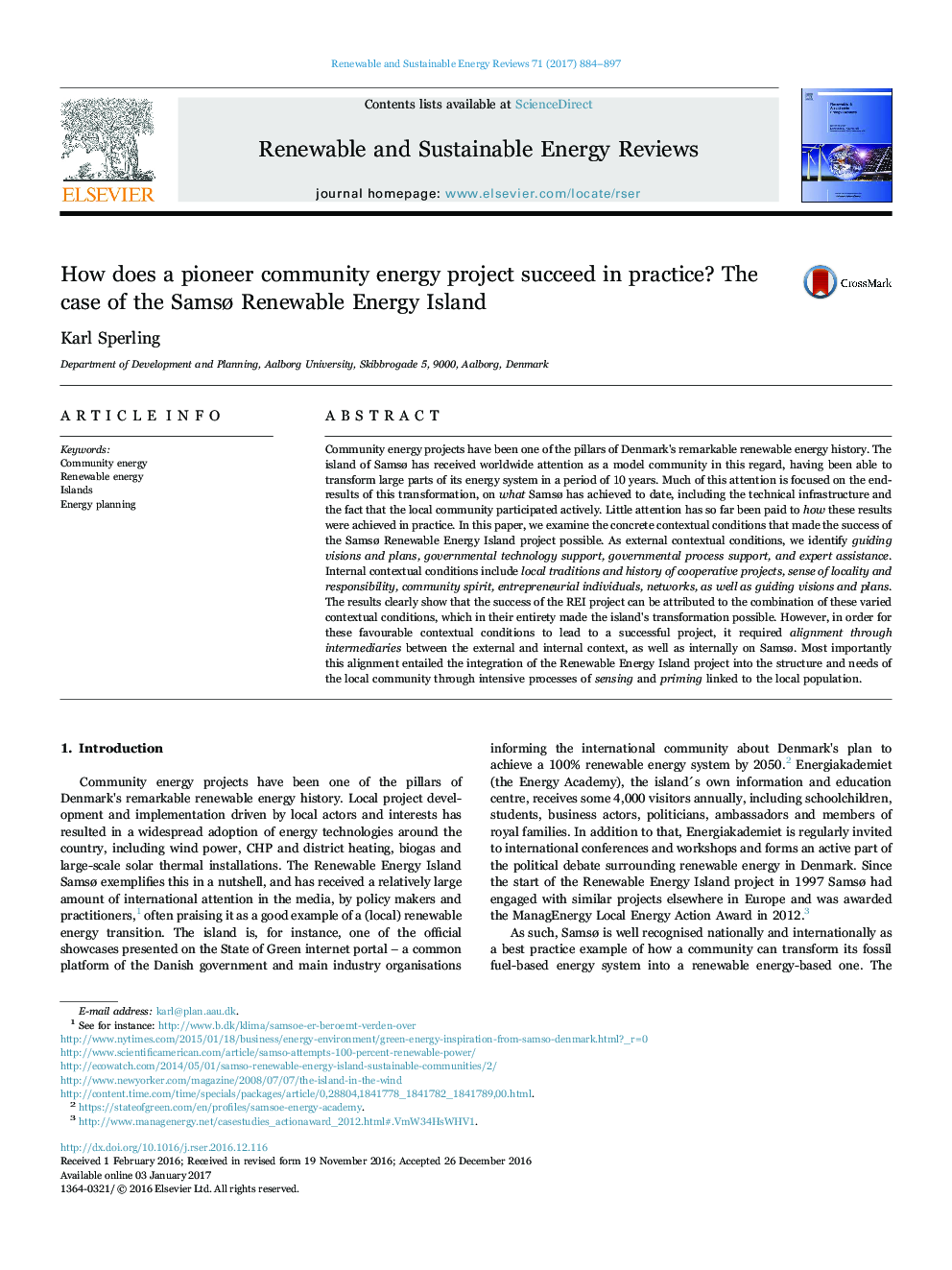 How does a pioneer community energy project succeed in practice? The case of the SamsÃ¸ Renewable Energy Island