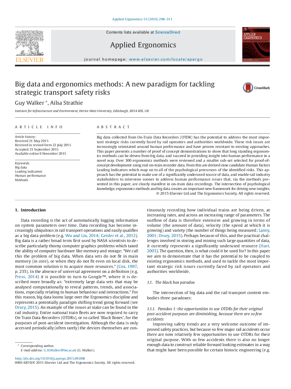 Big data and ergonomics methods: A new paradigm for tackling strategic transport safety risks