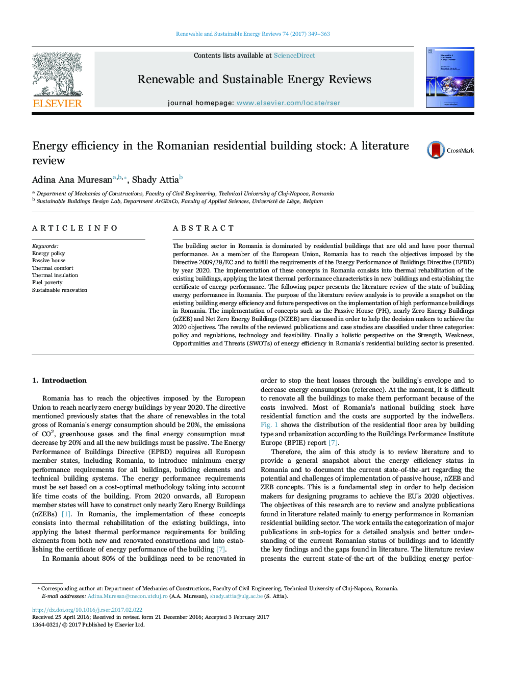 Energy efficiency in the Romanian residential building stock: A literature review