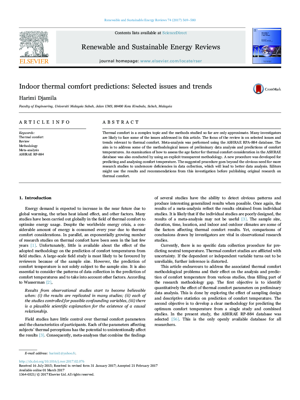 Indoor thermal comfort predictions: Selected issues and trends