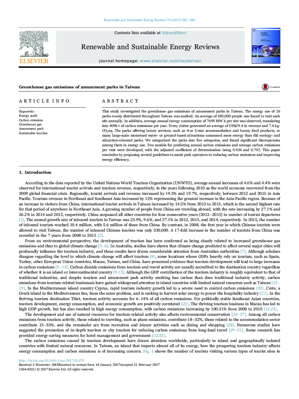 Greenhouse gas emissions of amusement parks in Taiwan