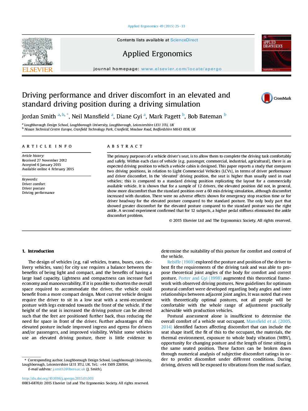 Driving performance and driver discomfort in an elevated and standard driving position during a driving simulation