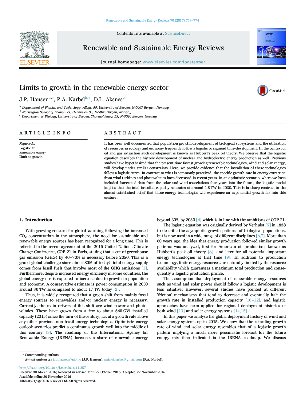 Limits to growth in the renewable energy sector