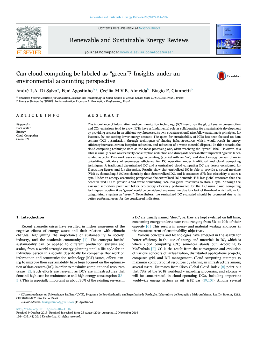 Can cloud computing be labeled as “green”? Insights under an environmental accounting perspective