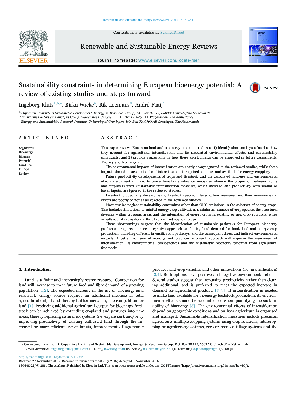 Sustainability constraints in determining European bioenergy potential: A review of existing studies and steps forward