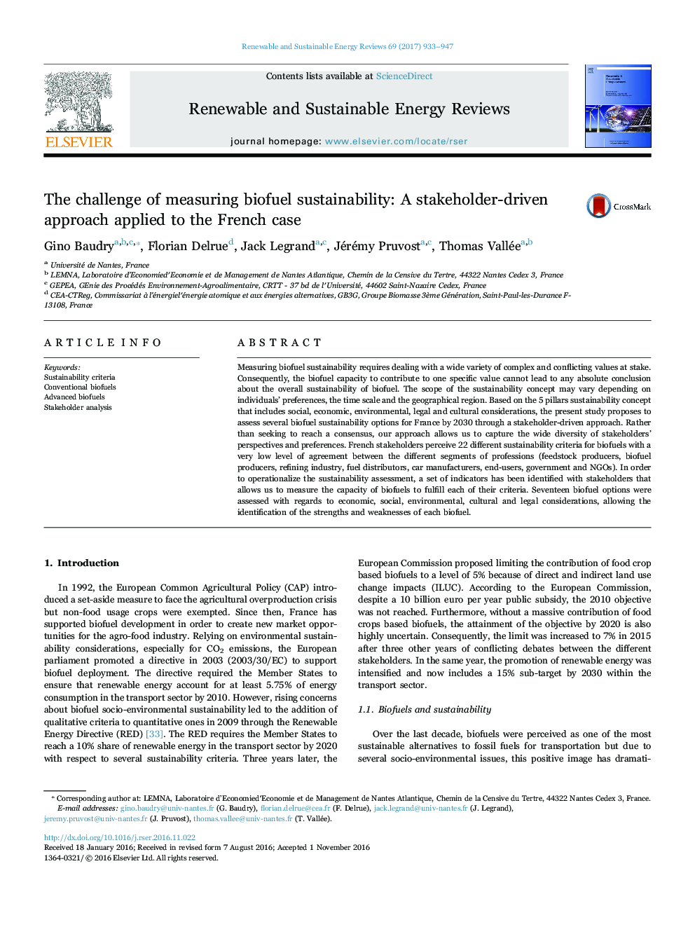 The challenge of measuring biofuel sustainability: A stakeholder-driven approach applied to the French case