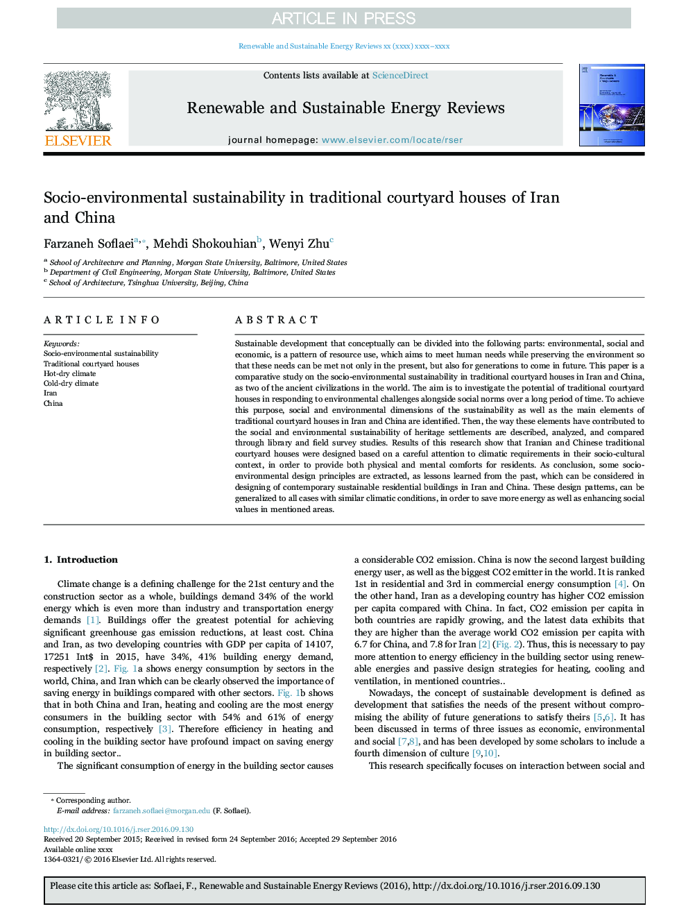 Socio-environmental sustainability in traditional courtyard houses of Iran and China