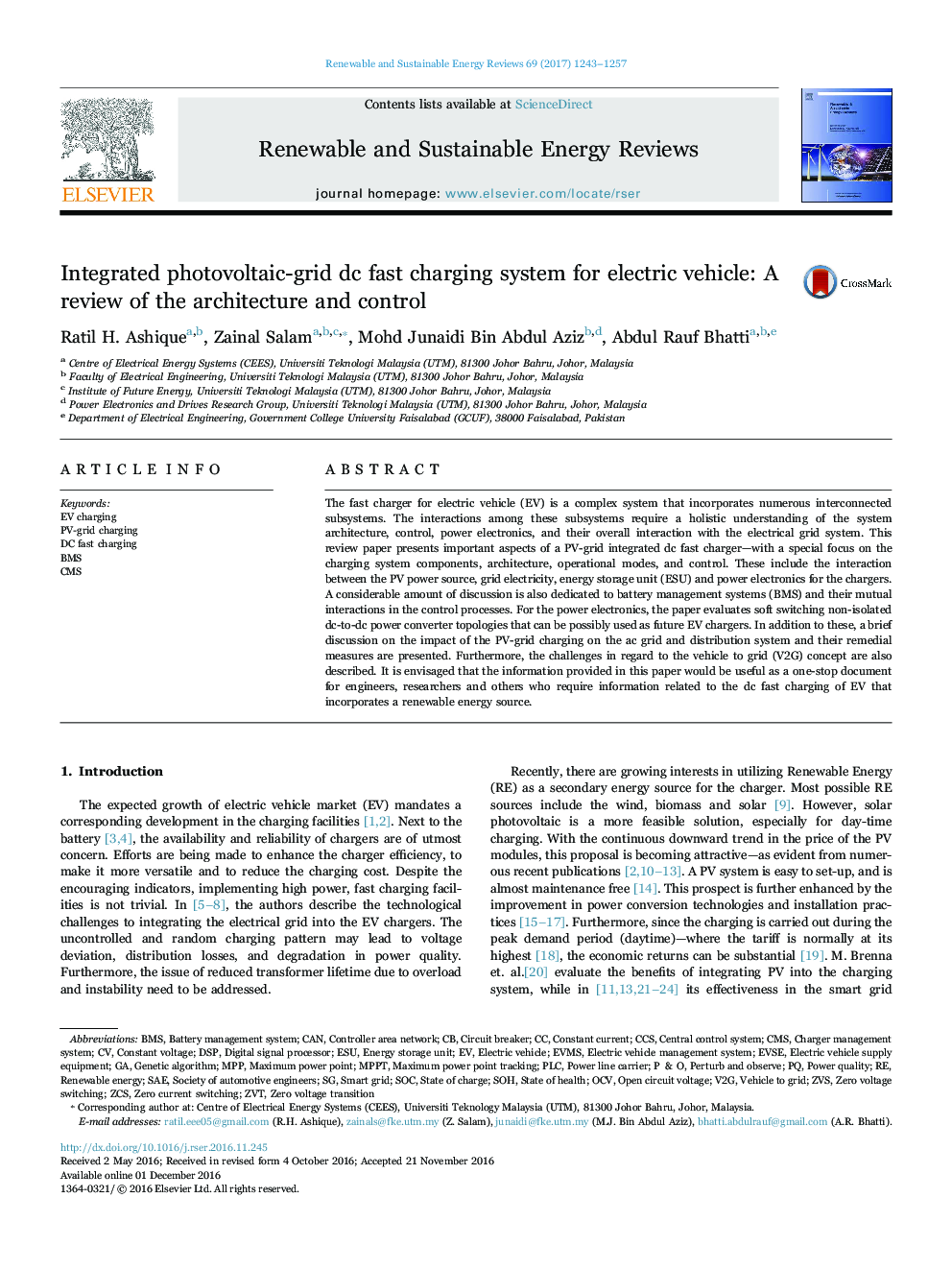 Integrated photovoltaic-grid dc fast charging system for electric vehicle: A review of the architecture and control