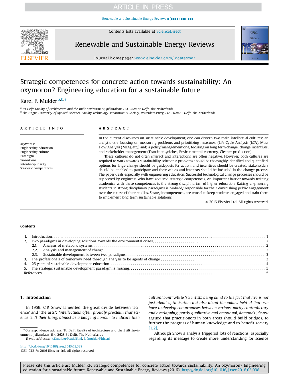 Strategic competences for concrete action towards sustainability: An oxymoron? Engineering education for a sustainable future