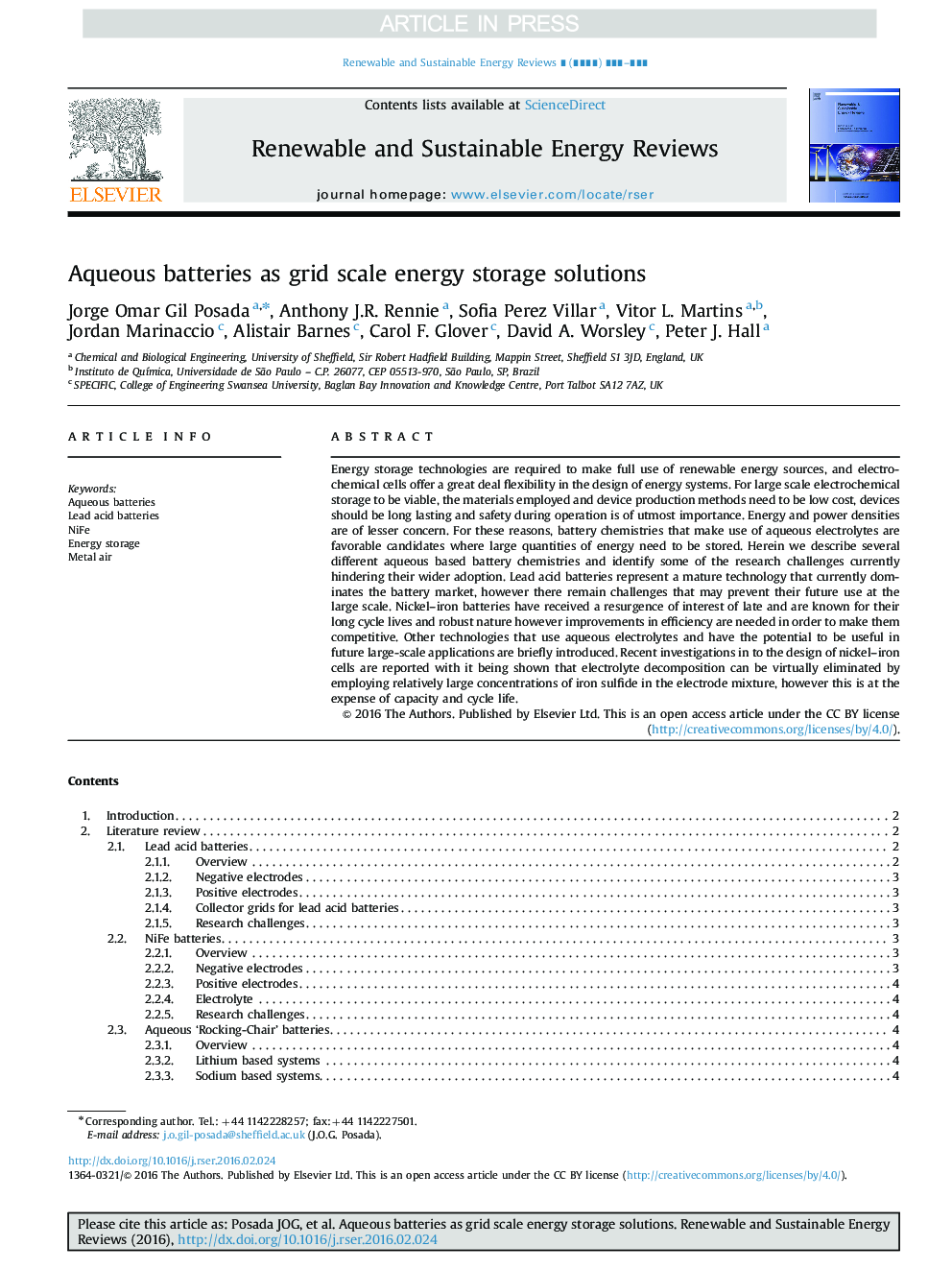 Aqueous batteries as grid scale energy storage solutions