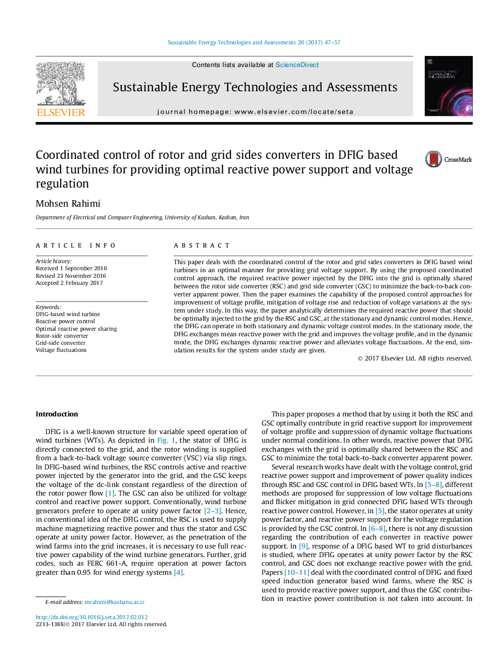 Coordinated control of rotor and grid sides converters in DFIG based wind turbines for providing optimal reactive power support and voltage regulation