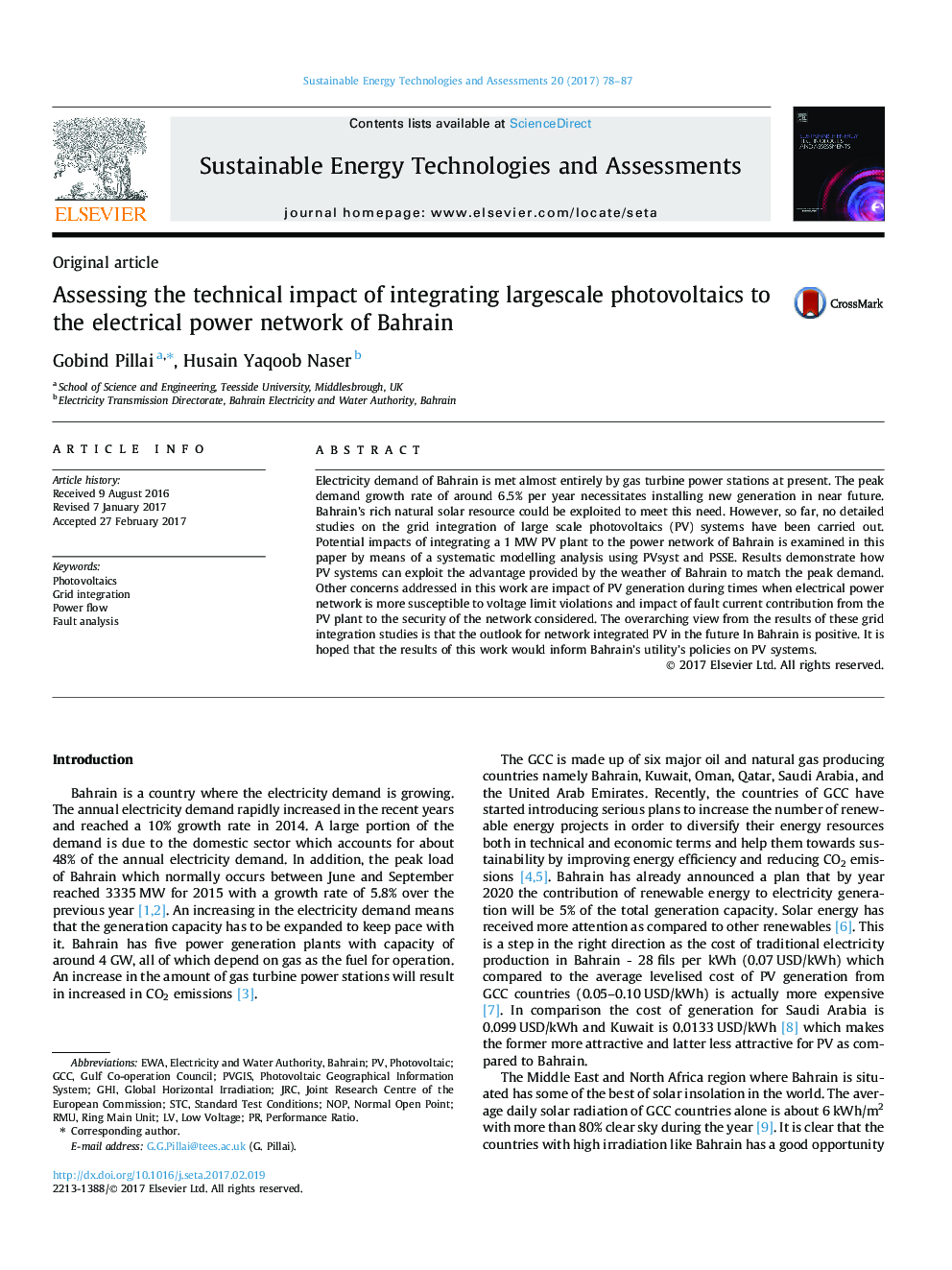 Assessing the technical impact of integrating largescale photovoltaics to the electrical power network of Bahrain