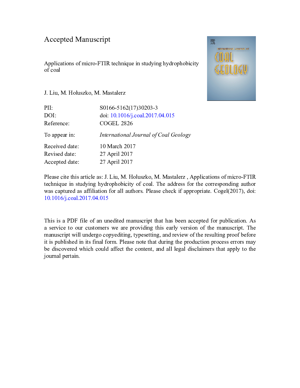 Applications of micro-FTIR technique in studying hydrophobicity of coal