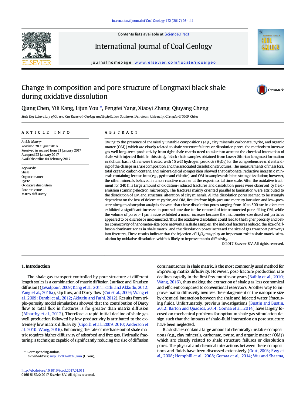 Change in composition and pore structure of Longmaxi black shale during oxidative dissolution