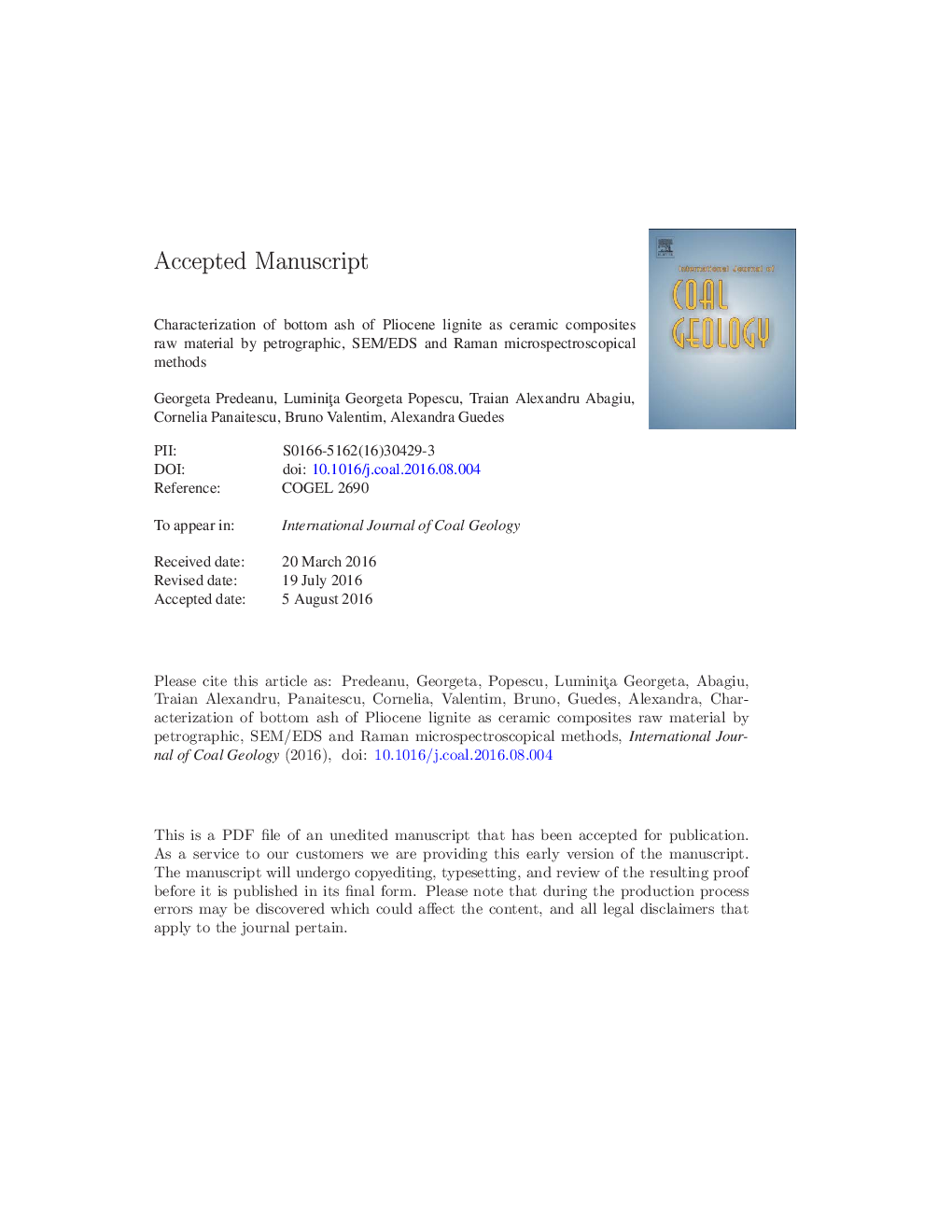 Characterization of bottom ash of Pliocene lignite as ceramic composites raw material by petrographic, SEM/EDS and Raman microspectroscopical methods