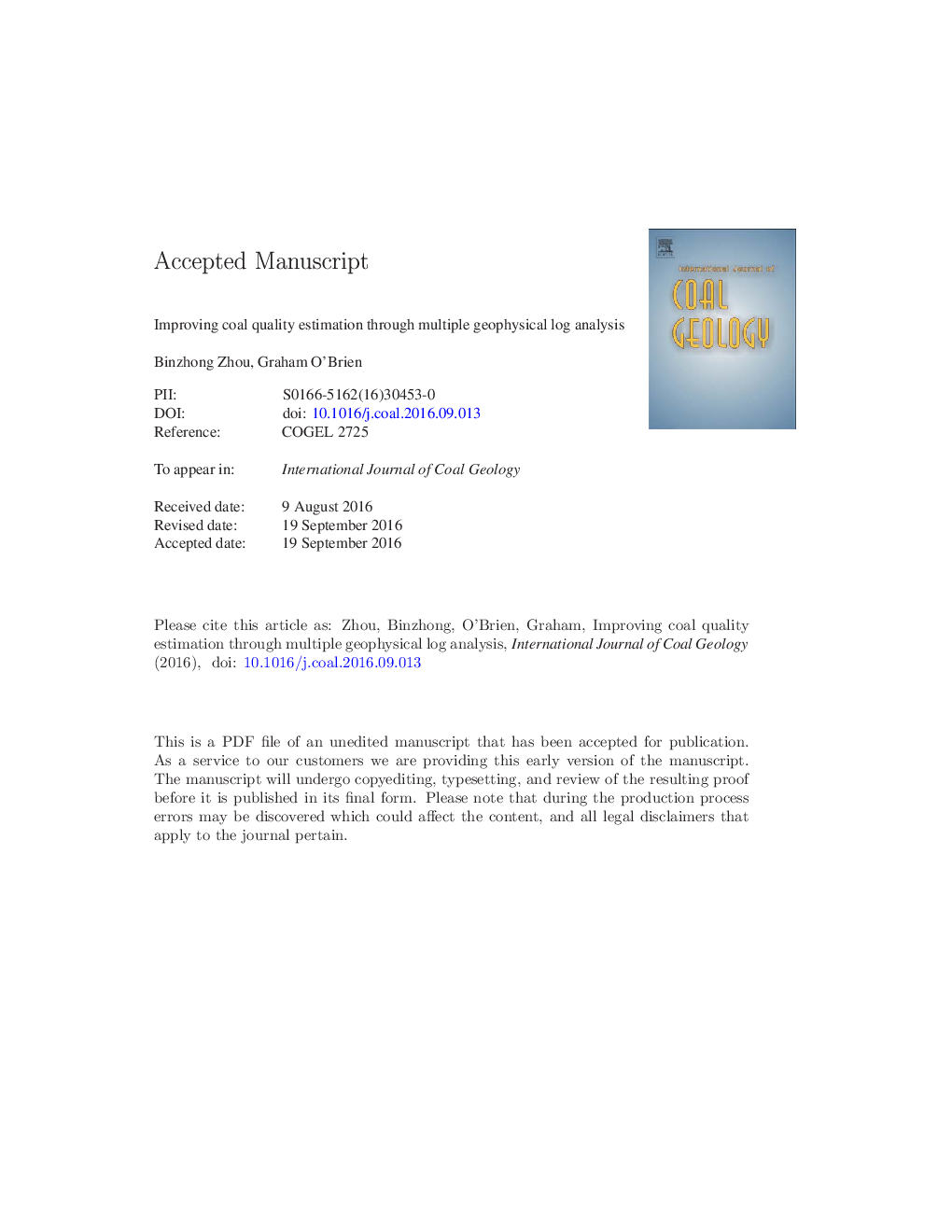 Improving coal quality estimation through multiple geophysical log analysis