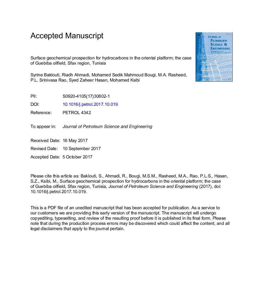 Surface geochemical prospection for hydrocarbons in the oriental platform; the case of Guebiba oilfield, Sfax region, Tunisia