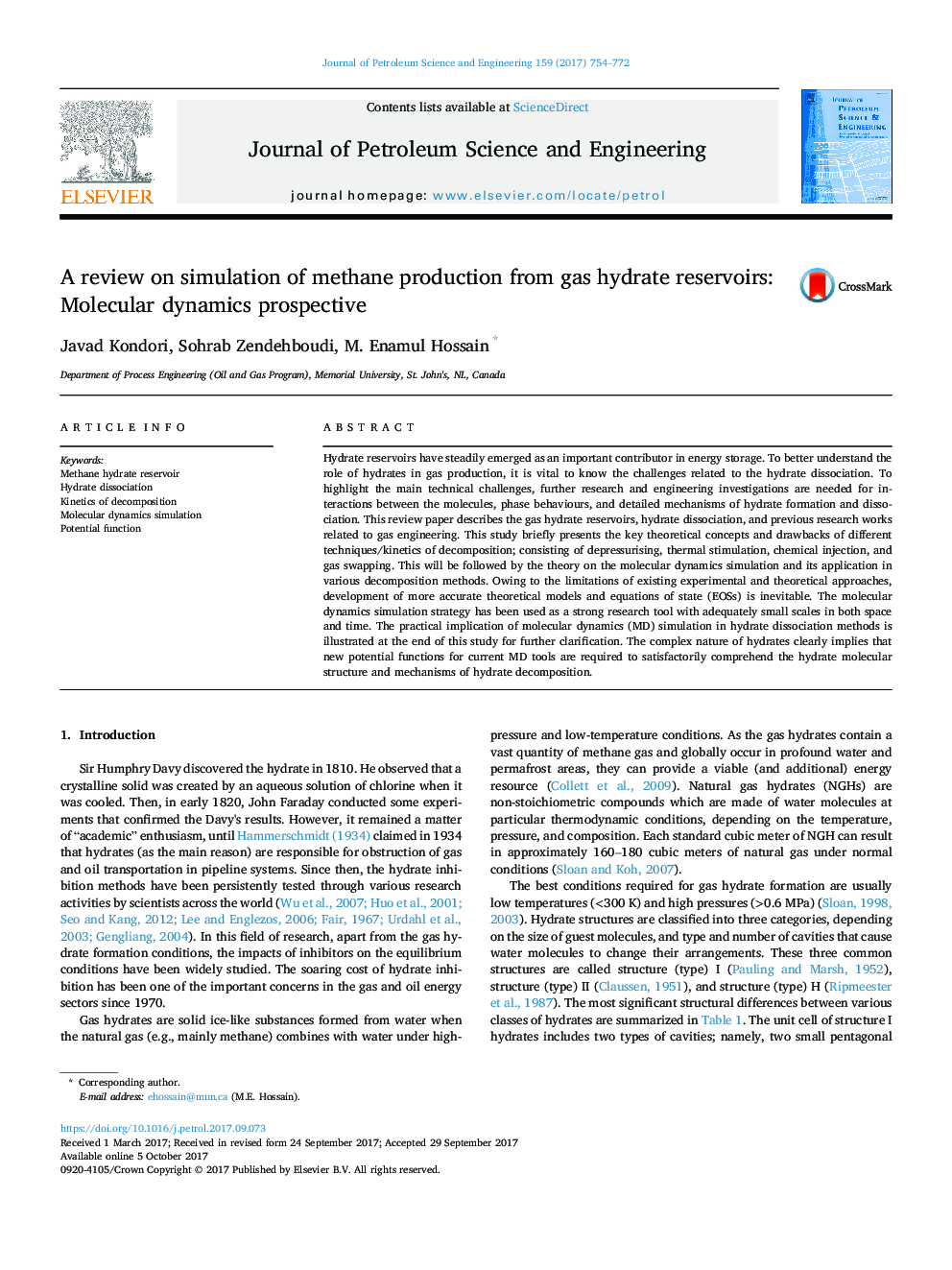 A review on simulation of methane production from gas hydrate reservoirs: Molecular dynamics prospective