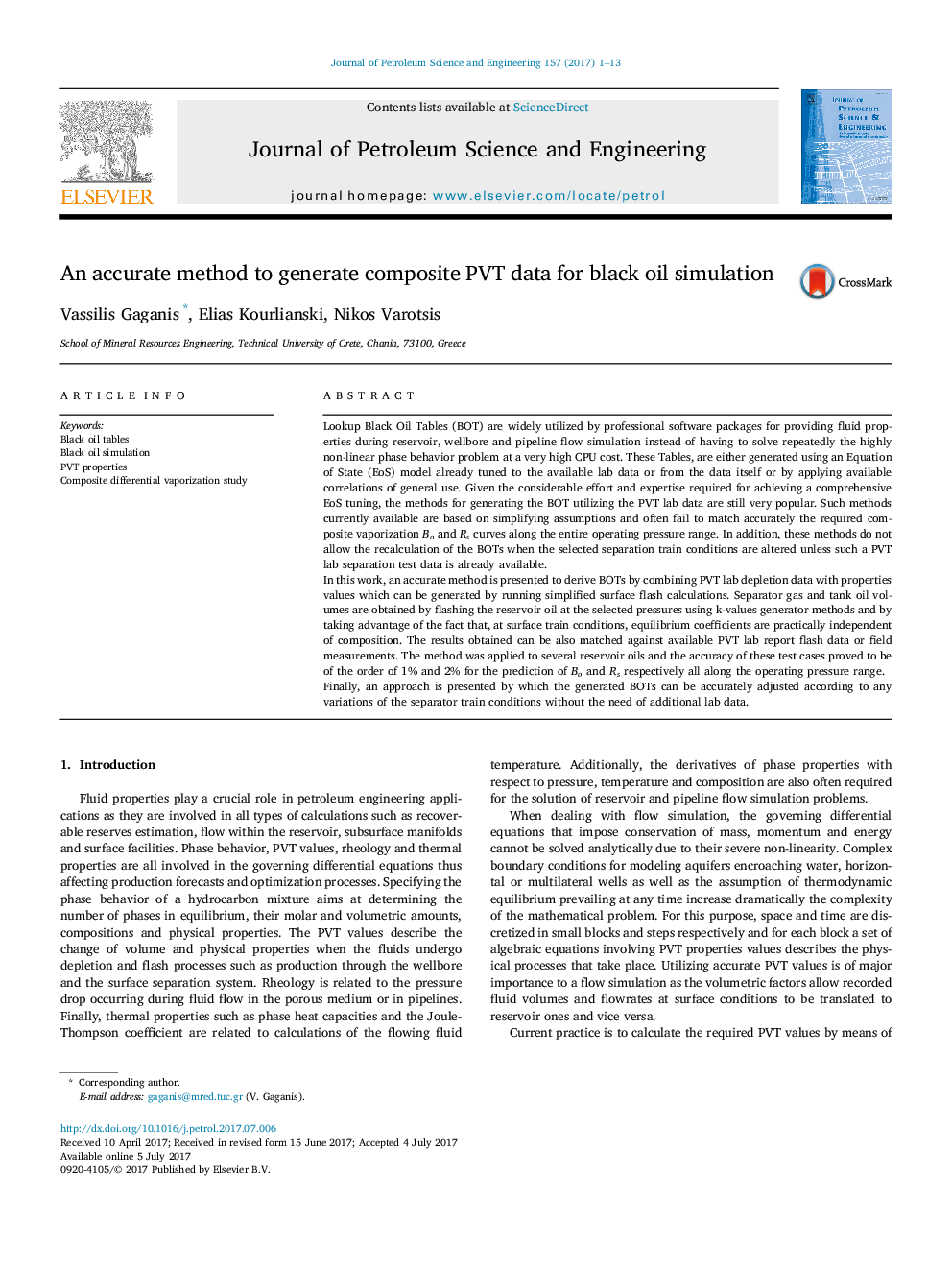 عکس صفحه اول مقاله: An accurate method to generate composite PVT data for black oil simulation An accurate method to generate composite PVT data for black oil simulation