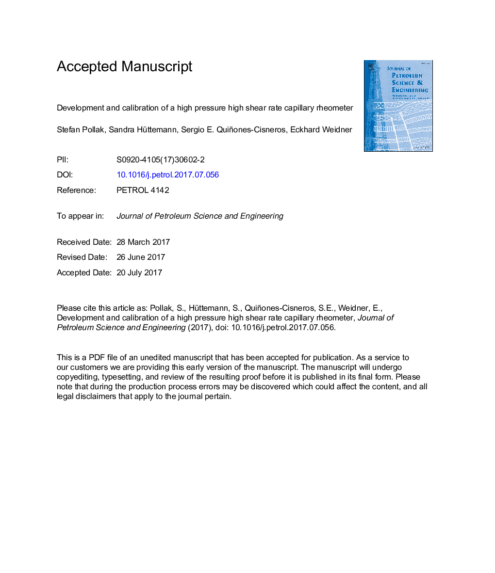 Development and calibration of a high pressure high shear rate capillary rheometer