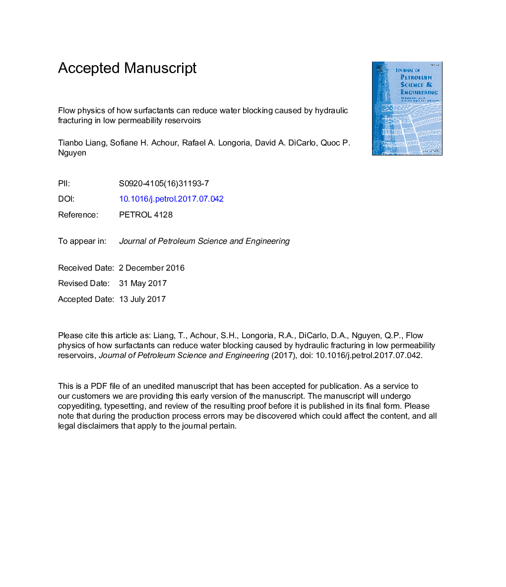 Flow physics of how surfactants can reduce water blocking caused by hydraulic fracturing in low permeability reservoirs