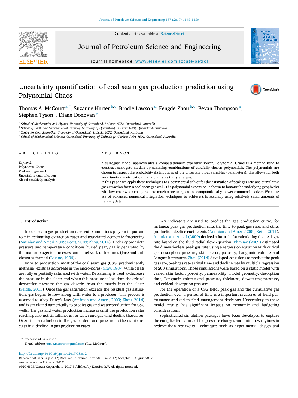 Uncertainty quantification of coal seam gas production prediction using Polynomial Chaos