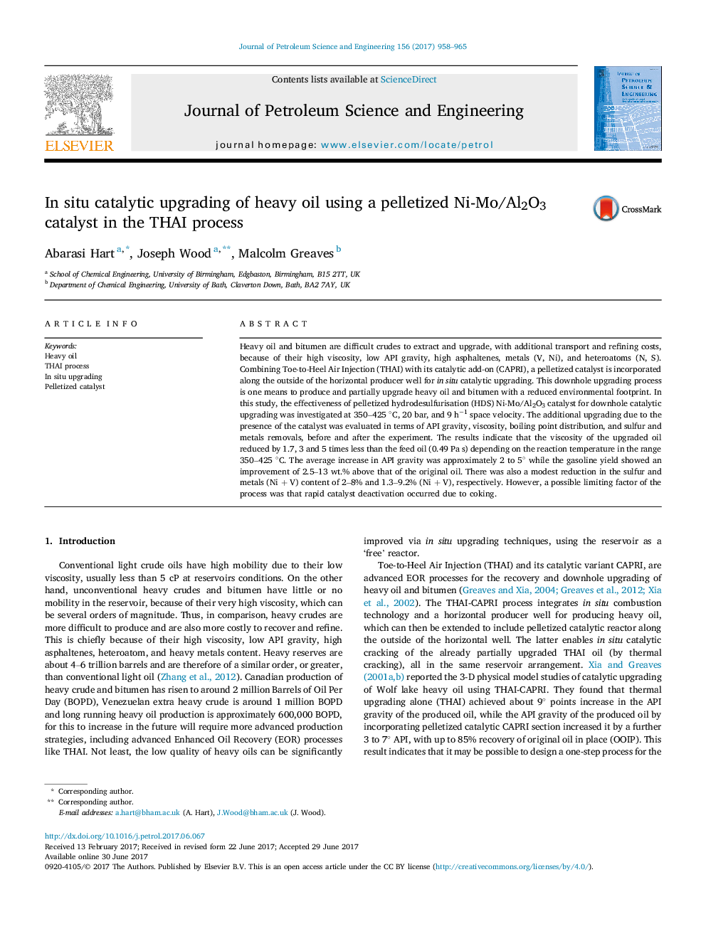 In situ catalytic upgrading of heavy oil using a pelletized Ni-Mo/Al2O3 catalyst in the THAI process