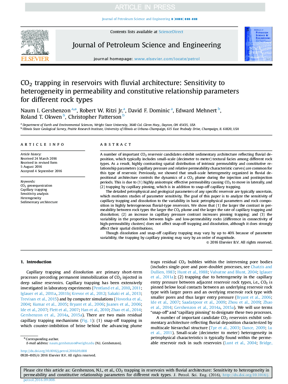 CO2 trapping in reservoirs with fluvial architecture: Sensitivity to heterogeneity in permeability and constitutive relationship parameters for different rock types