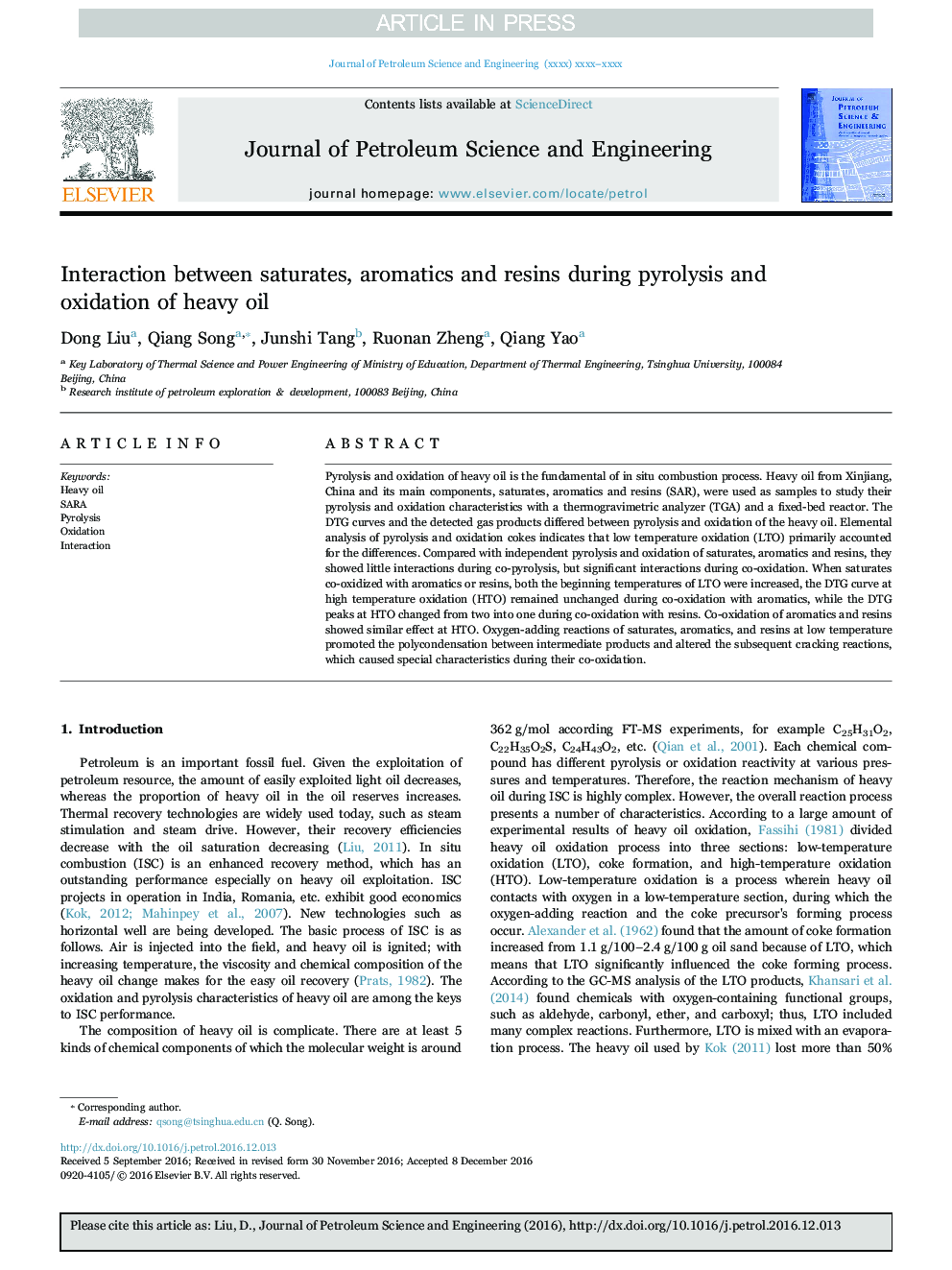 Interaction between saturates, aromatics and resins during pyrolysis and oxidation of heavy oil