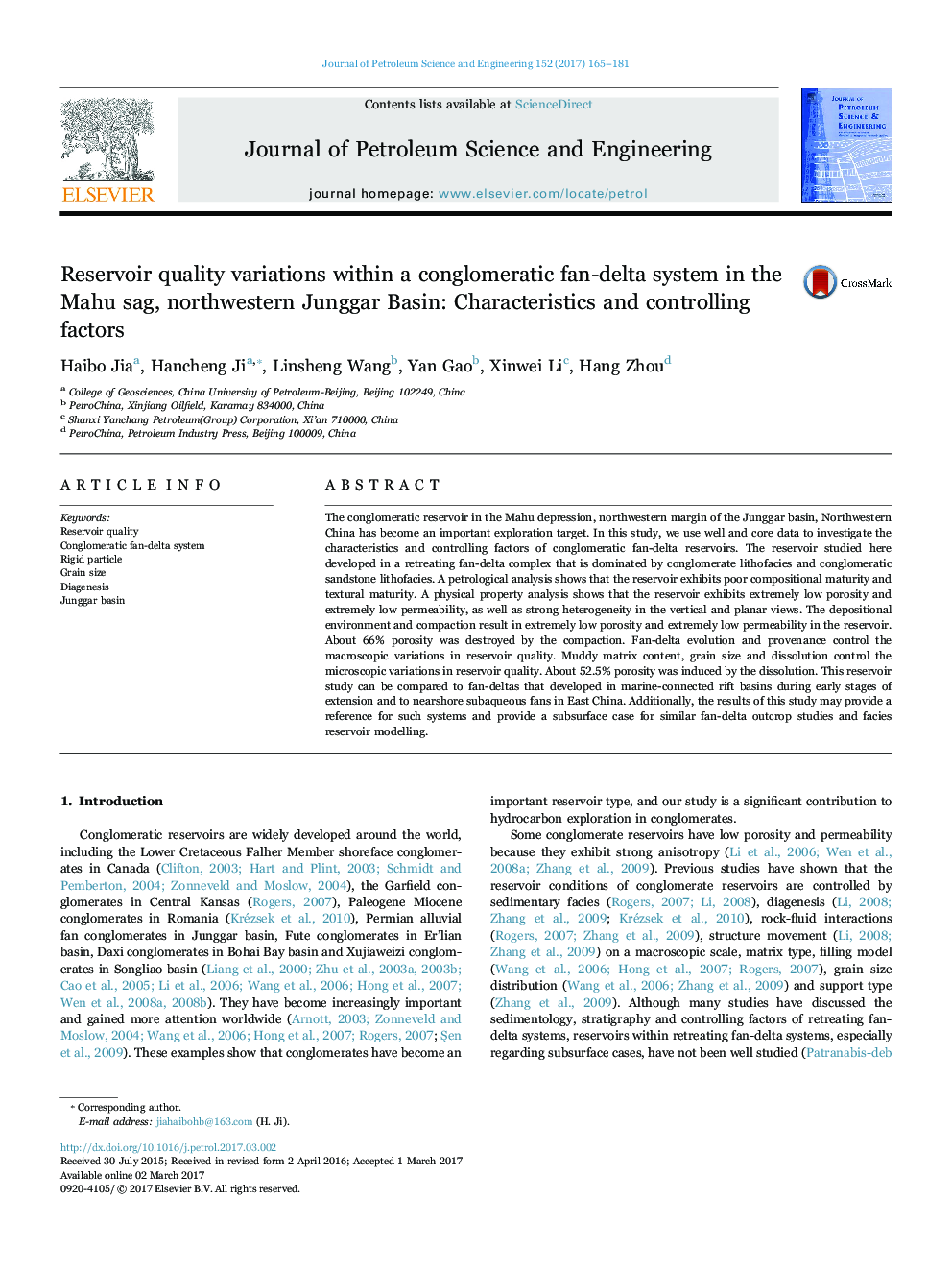 Reservoir quality variations within a conglomeratic fan-delta system in the Mahu sag, northwestern Junggar Basin: Characteristics and controlling factors