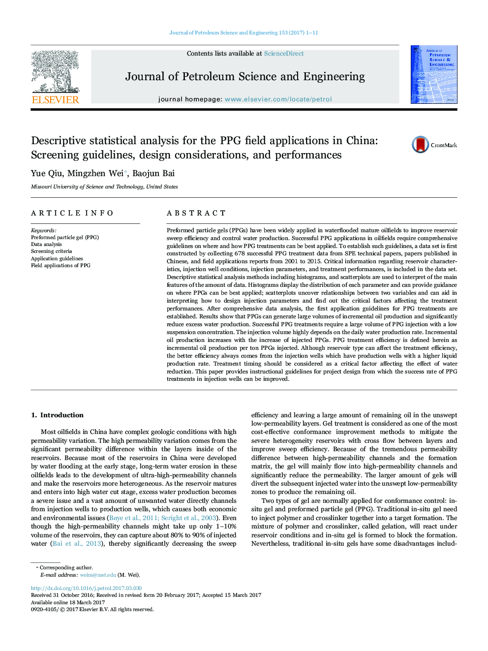 Descriptive statistical analysis for the PPG field applications in China: Screening guidelines, design considerations, and performances