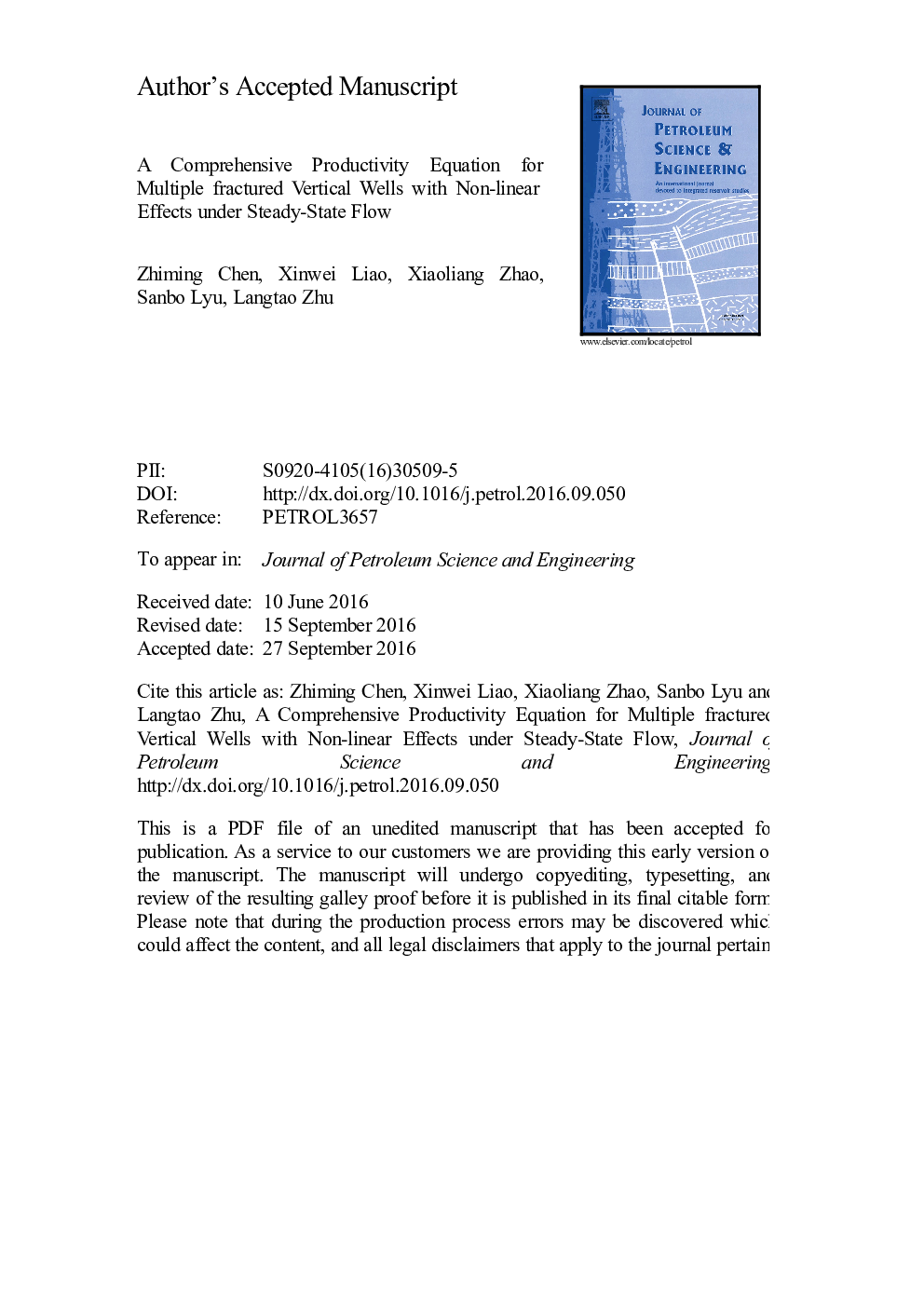 A comprehensive productivity equation for multiple fractured vertical wells with non-linear effects under steady-state flow