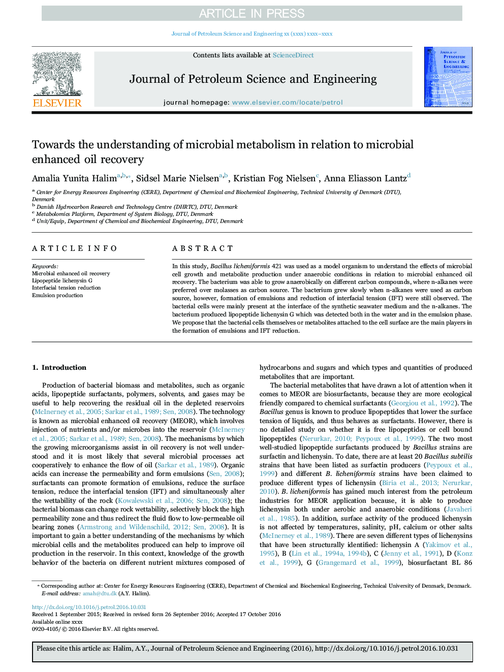 CPC TESTING: Towards the understanding of microbial metabolism in relation to microbial enhanced oil recovery