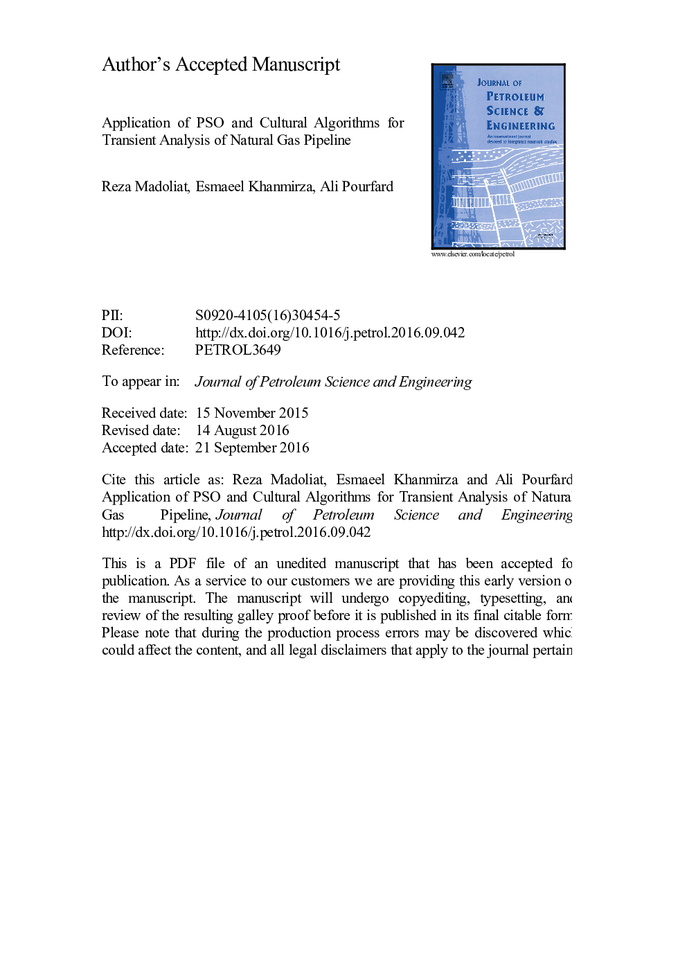 Application of PSO and cultural algorithms for transient analysis of natural gas pipeline