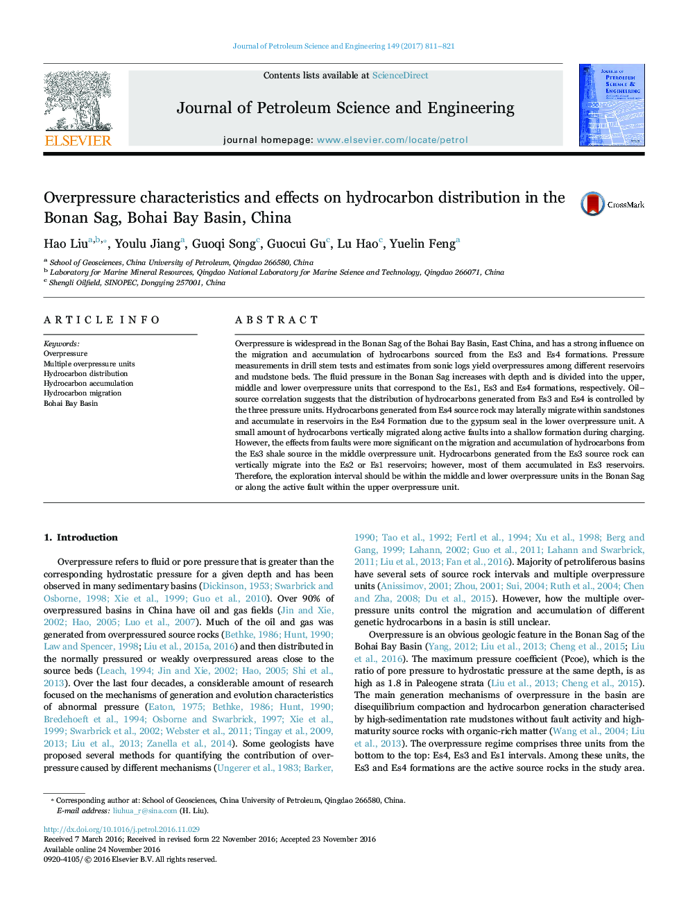 Overpressure characteristics and effects on hydrocarbon distribution in the Bonan Sag, Bohai Bay Basin, China