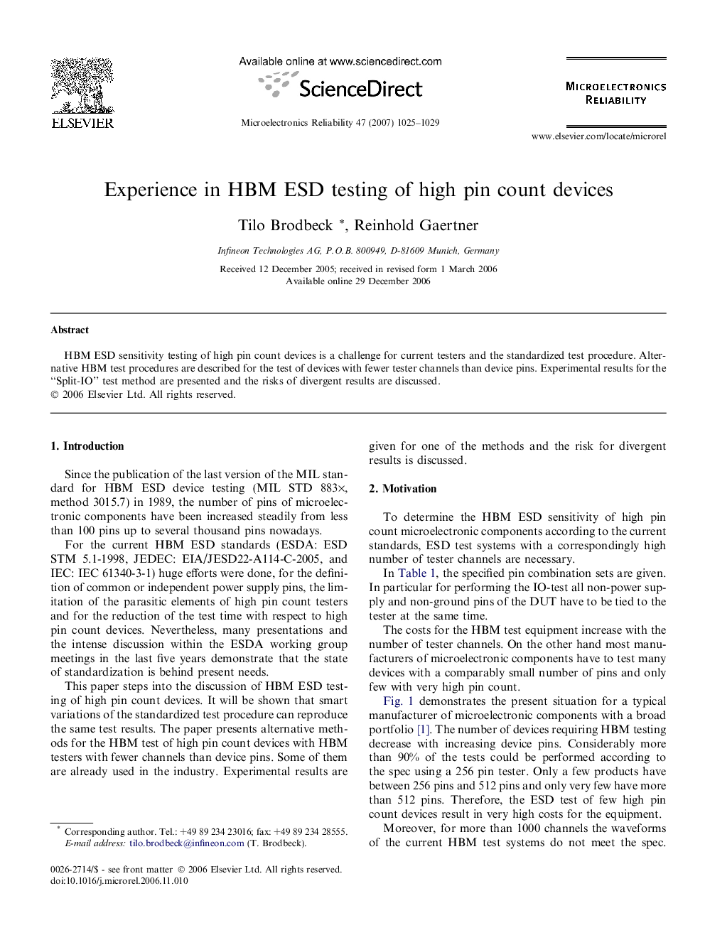 عکس صفحه اول مقاله: Experience in HBM ESD testing of high pin count devices Experience in HBM ESD testing of high pin count devices