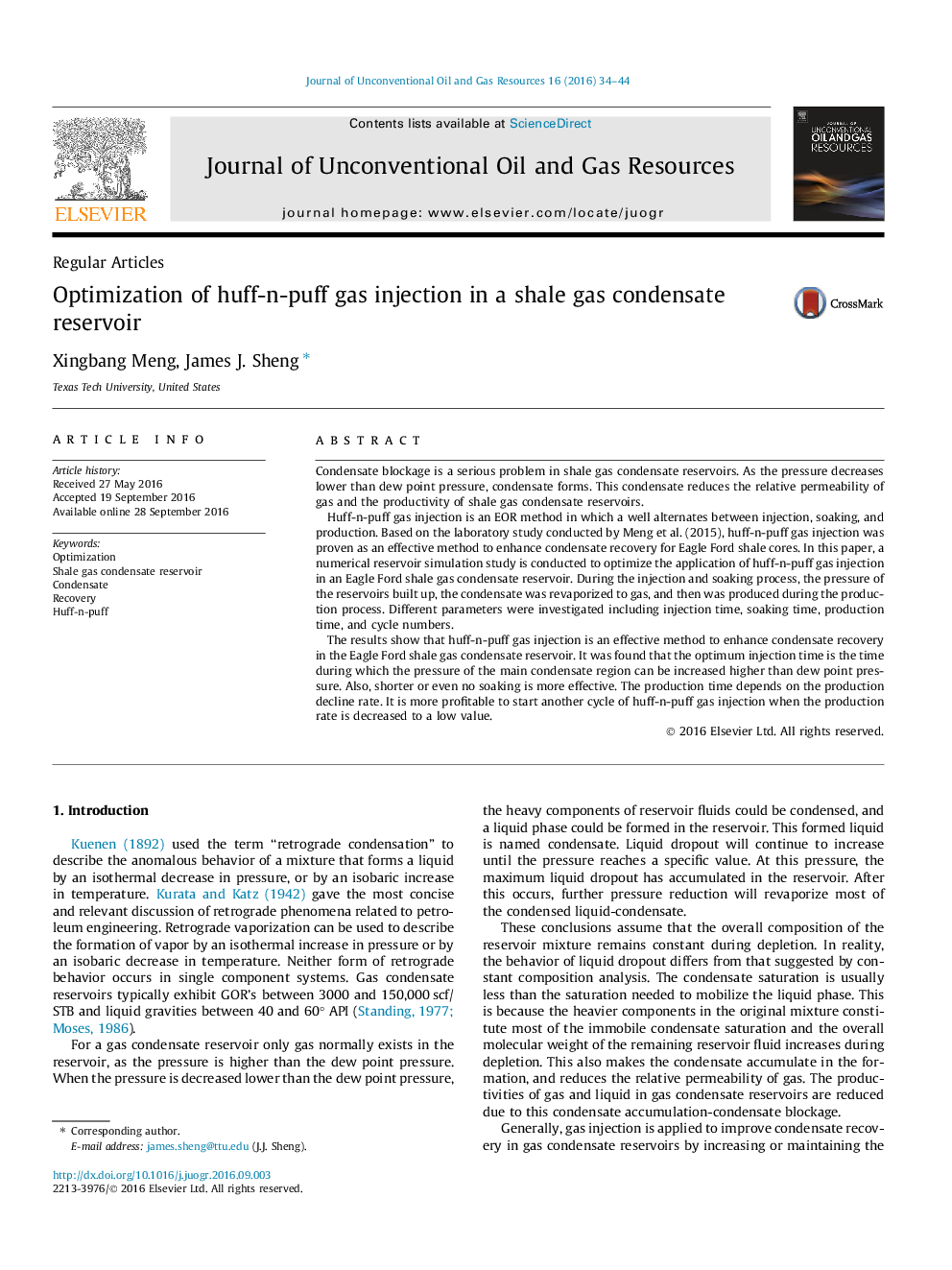 Optimization of huff-n-puff gas injection in a shale gas condensate reservoir