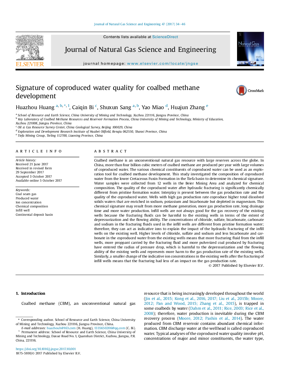 Signature of coproduced water quality for coalbed methane development