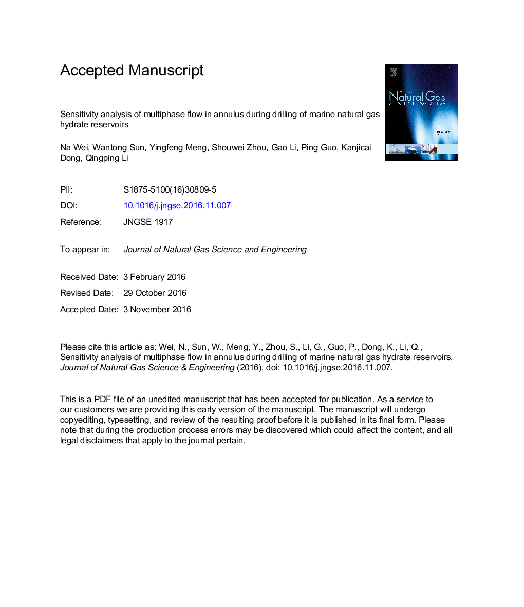 Sensitivity analysis of multiphase flow in annulus during drilling of marine natural gas hydrate reservoirs