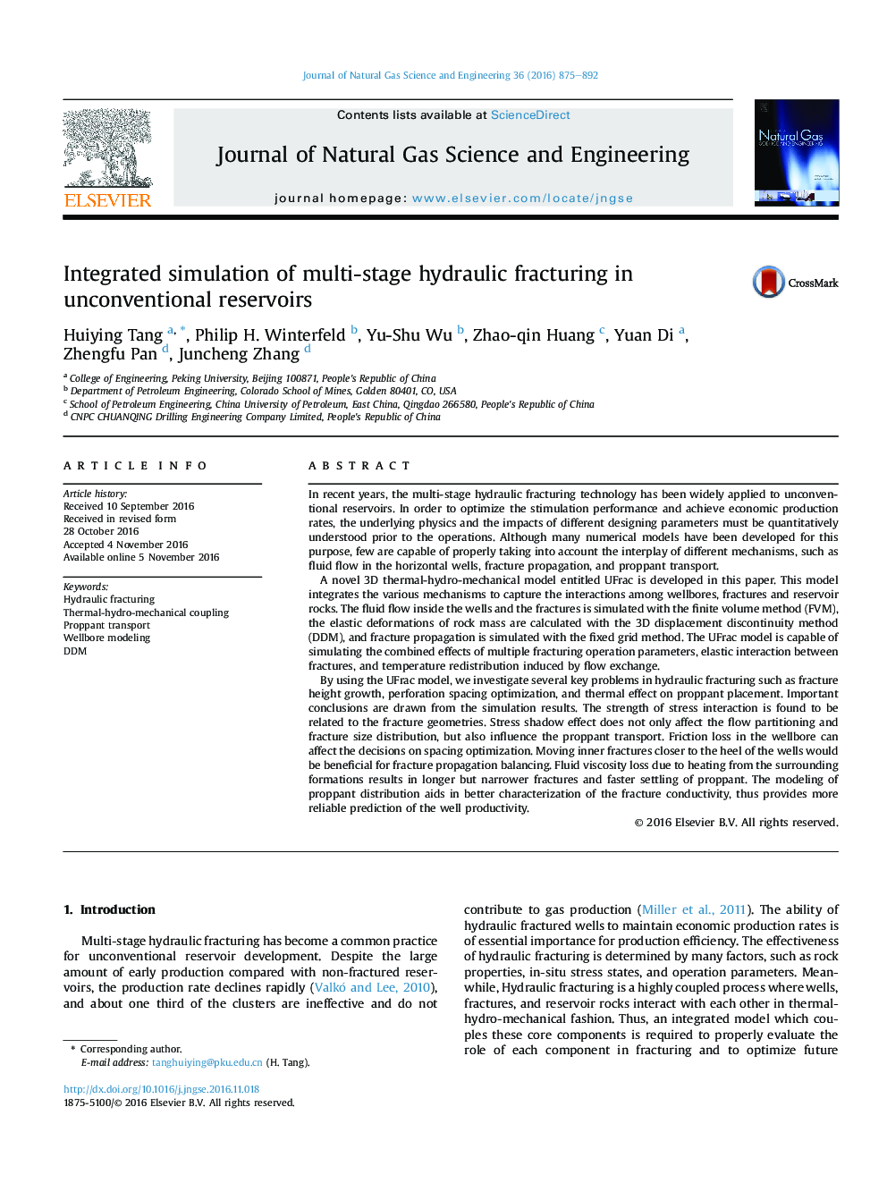 Integrated simulation of multi-stage hydraulic fracturing in unconventional reservoirs