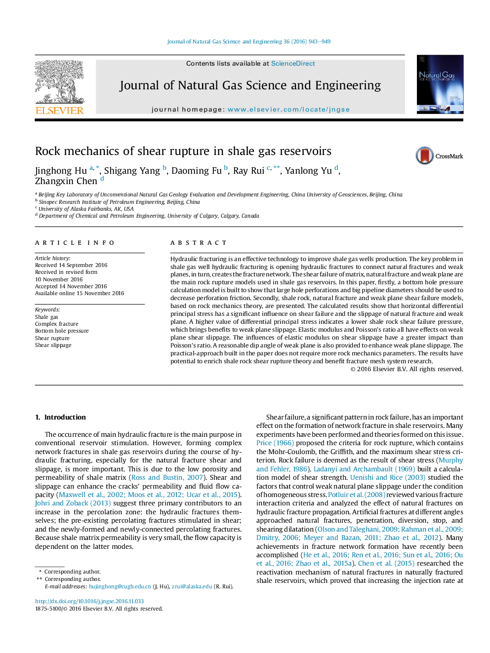 Rock mechanics of shear rupture in shale gas reservoirs