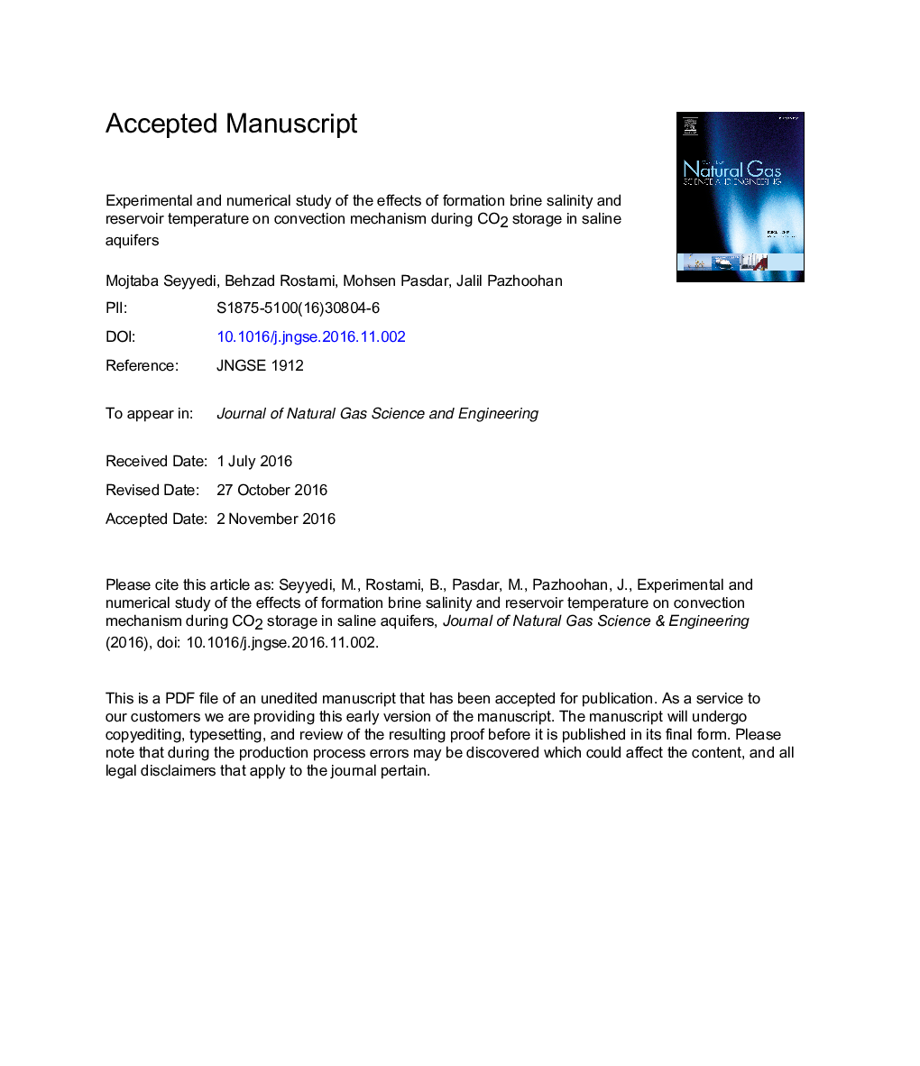 Experimental and numerical study of the effects of formation brine salinity and reservoir temperature on convection mechanism during CO2 storage in saline aquifers