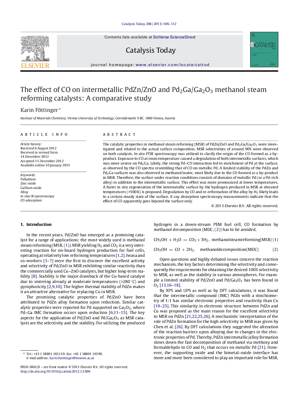 The effect of CO on intermetallic PdZn/ZnO and Pd2Ga/Ga2O3 methanol steam reforming catalysts: A comparative study