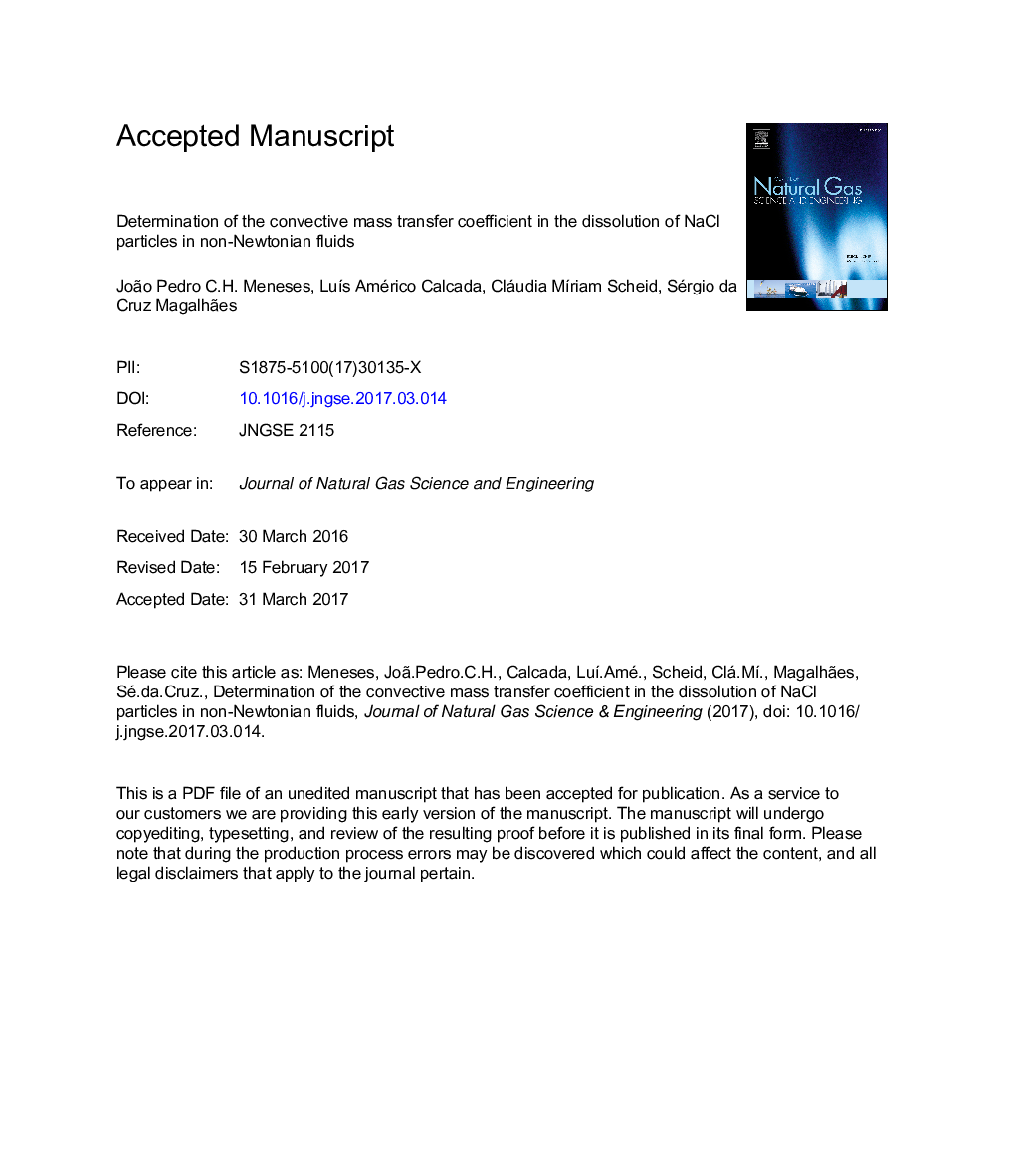 Determination of the convective mass transfer coefficient in the dissolution of NaCl particles in non-Newtonian fluids