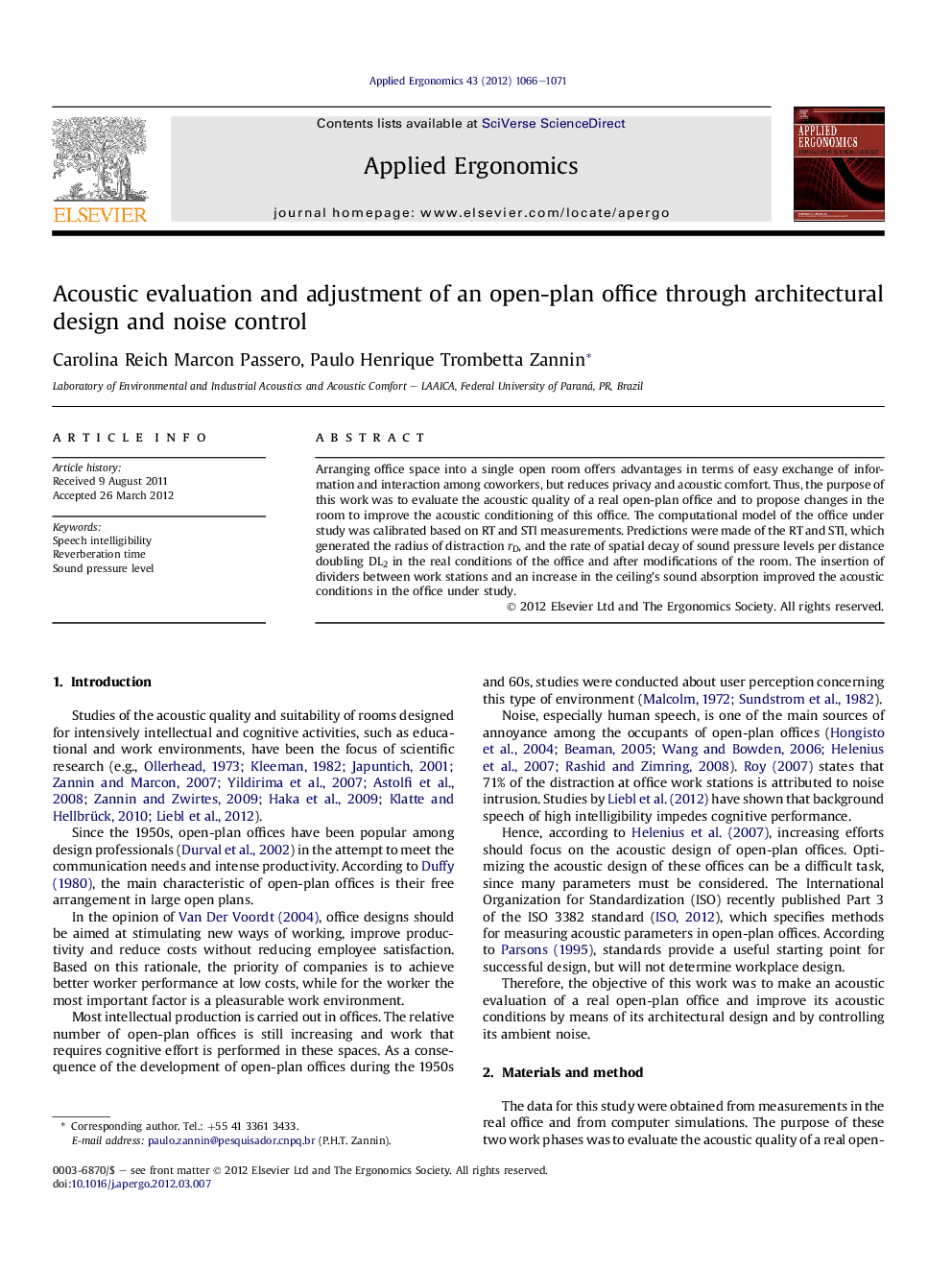 Acoustic evaluation and adjustment of an open-plan office through architectural design and noise control