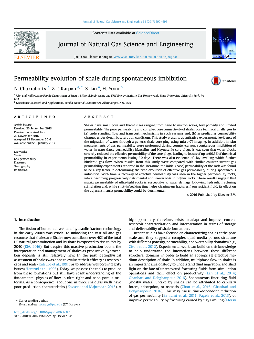 Permeability evolution of shale during spontaneous imbibition